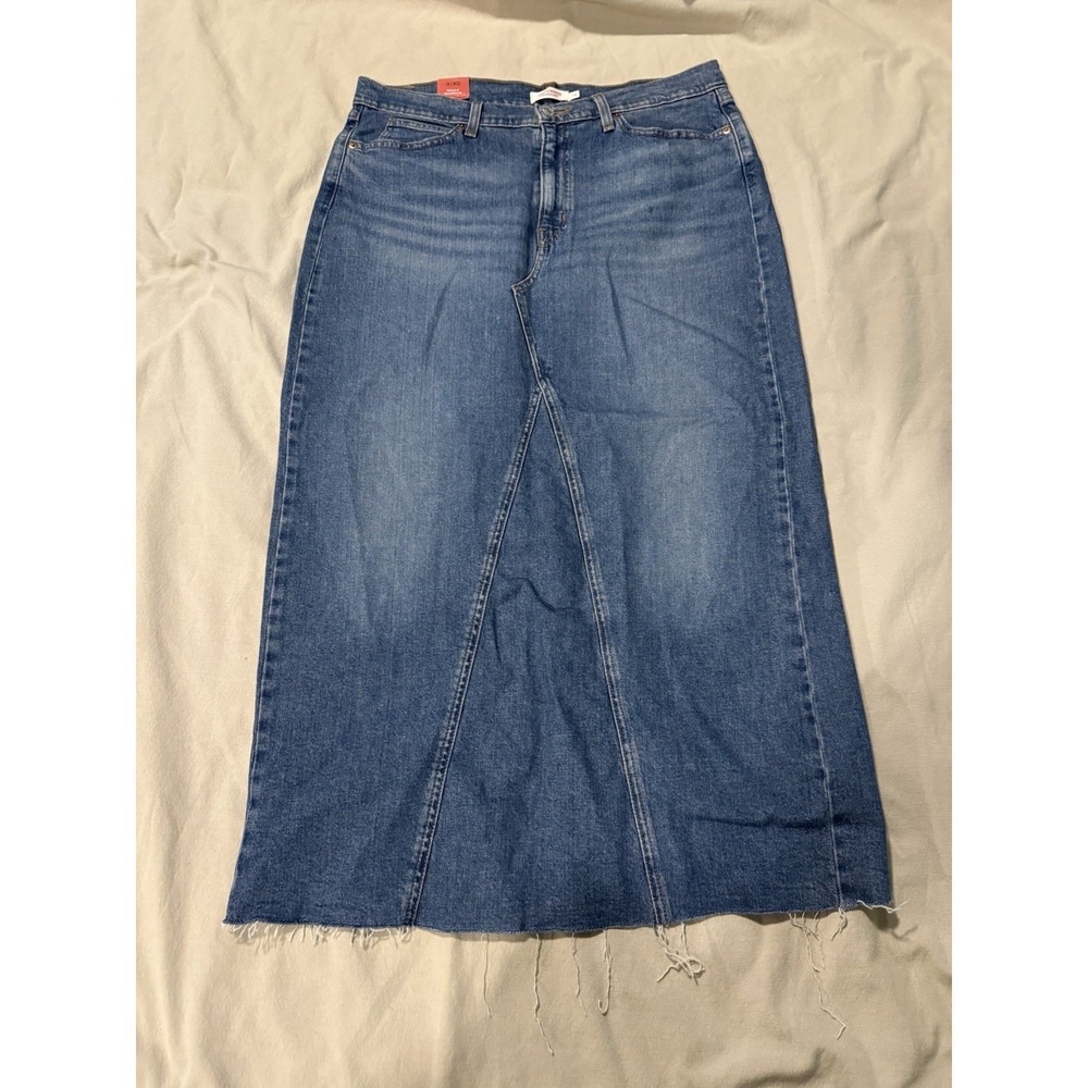 Levi Strauss Signature Gold Long Maxi Denim Skirt 14 BlueJean~Raw Hem NWT